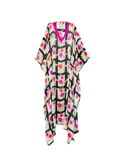 Dolci Follie Rose-pattern Grid Maxi Kaftan In Multi