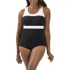 Dolfin Aquashape Color Block Conservative Lap Suit Womens One Piece Swimsuit In Black