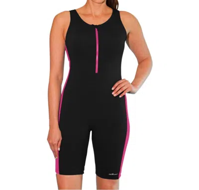 Dolfin Color Block Chlorine Resistant Zip Front Aquatard In Black And Pink