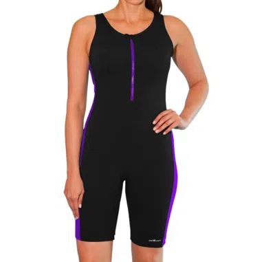 Dolfin Color Block Zip Front Chlorine Resistant Aquatard In Black And Purple In Multi