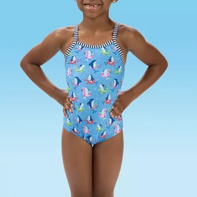 Dolfin Little & Big Kid Girls Easy-on + Easy-off Animal One Piece Swimsuit In Blue