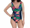 Dolfin Print Block Chlorine Resistant V-neck One Piece Swimsuit In Dol Lanai In Multi