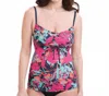 Dolfin Printed Chlorine Resistant Tie Front Tankini Top In Dol Eden Pink In Pink