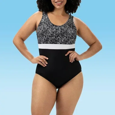 Dolfin Womens Easy-on + Easy-off Striped One Piece Swimsuit In Black