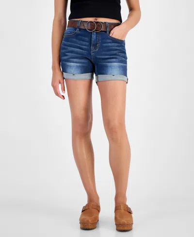 Dollhouse Juniors' Belted High-rise Cuffed Shorts In Alpha