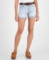 DOLLHOUSE JUNIORS' BELTED HIGH-RISE CUFFED SHORTS