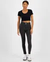 Dollhouse Juniors' Exposed Button-fly Faux-leather Flare Pants In Dusty Grey