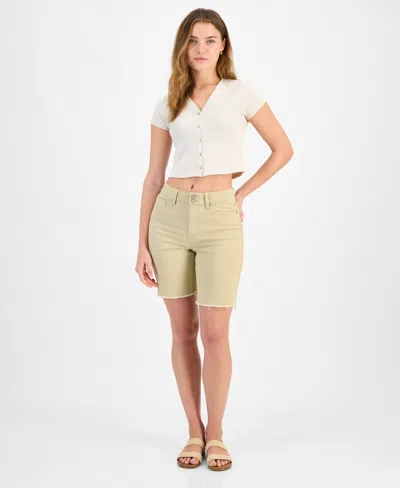 Dollhouse Juniors' High-rise Frayed Bermuda Shorts In Brown