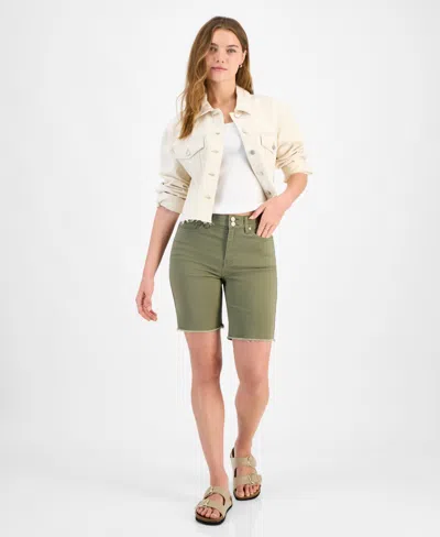Dollhouse Juniors' High-rise Frayed Bermuda Shorts In Green