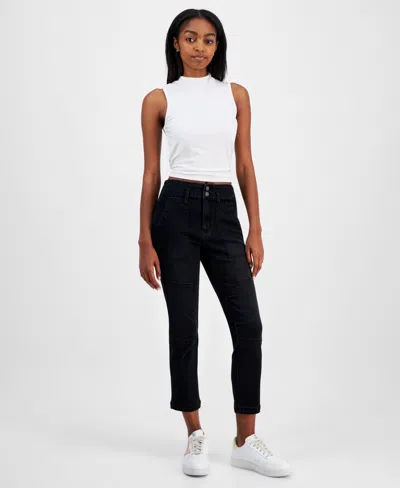 Dollhouse Juniors' High-rise Straight-leg Jeans In Black