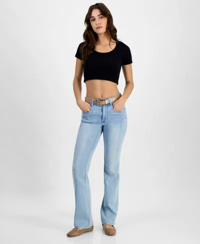 Dollhouse Juniors' Western High-rise Belted Flare-leg Jeans In Bayspring