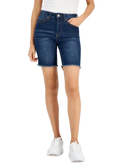 Dollhouse Juniors Womens Dark Wash Raw Hem Bermuda Shorts In White