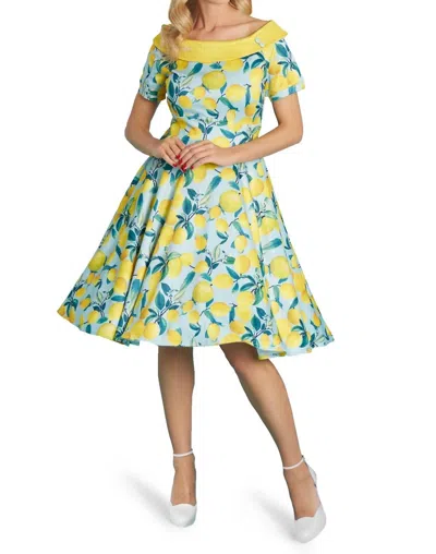 Dolly And Dotty Darlene Flared Dress In Blue Lemon
