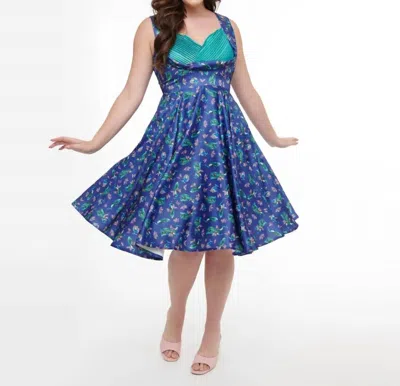 Dolly And Dotty Grace Peacock Pleated Bust Dress In Purple
