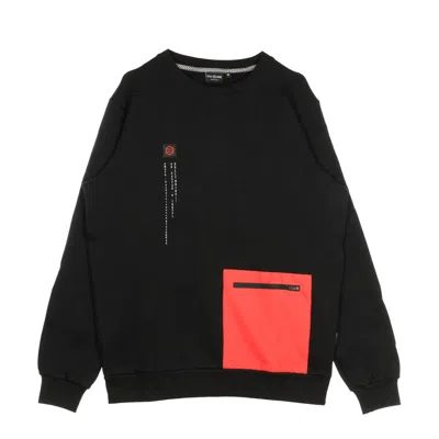 Dolly Noire Men's High Neck Sweatshirt Pocket Crewneck Black & Red Black/red In Multi