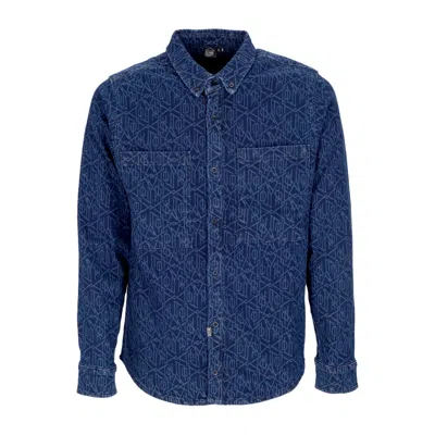 Dolly Noire Men's Long Sleeve Shirt Monogram Laser Shirt Raw Blue Indigo