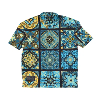 Dolly Noire Men's Short Sleeve Shirt Maioliche Blue Pattern Oversize Shirt Multi