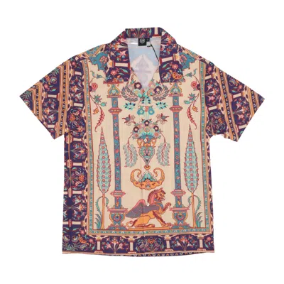 Dolly Noire Men's Short Sleeve Shirt Persian Rug Bowling Shirt Beige/multi