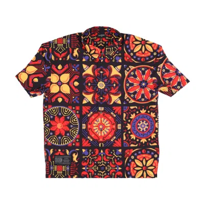 Dolly Noire Men's Short Sleeve Shirt Red Majolica Pattern Oversize Shirt Multi