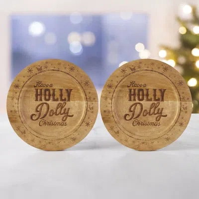 Dolly Parton Holly Dolly Set Of 2 Mango Wood Charger Plates In Brown