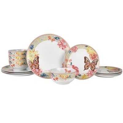 Dolly Parton Jeweled Mosaic Butterfly 12-piece Dinnerware Set, Service For 4 In Orange;yellow;red;white