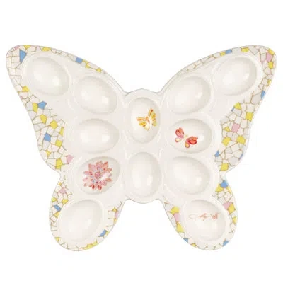Dolly Parton Jeweled Mosaic Butterfly Egg Plate In White