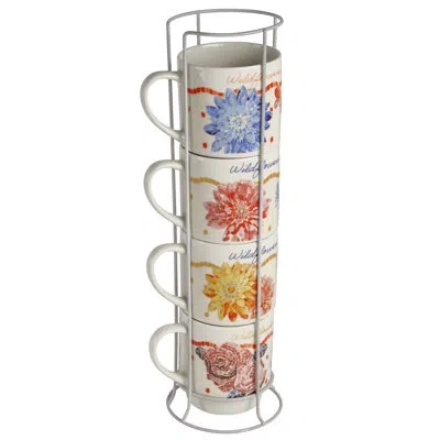 Dolly Parton Set Of 4 Jeweled Mosaic Mugs With Rack In White