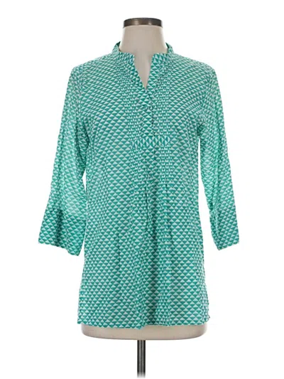 Pre-owned Dolma 3/4 Sleeve Button Down Shirt In Teal