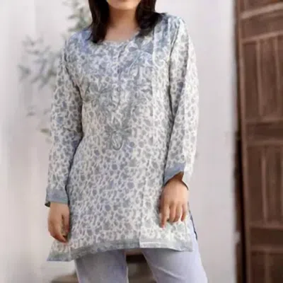 Dolma Embroidered Tunic In Dusty Blue