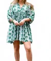 Dolma Raya Block Printed Mini Dress In Green In Green