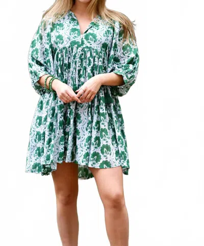 DOLMA RAYA BLOCK PRINTED MINI DRESS IN GREEN
