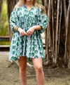 Dolma Raya Block Printed Mini Dress In Green