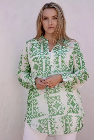 Dolma Sheer Abstract Button Down Top In Green