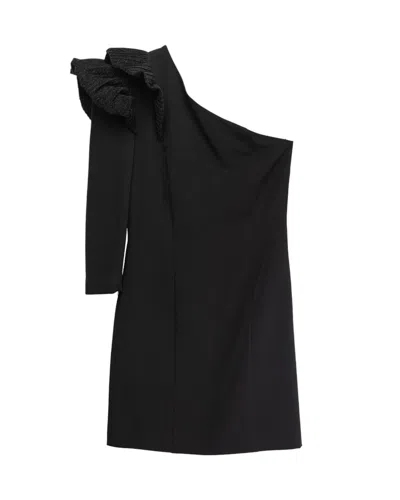Dolores Promesas Women's Black Asymmetric Shoulder Ruffle Mini Dress