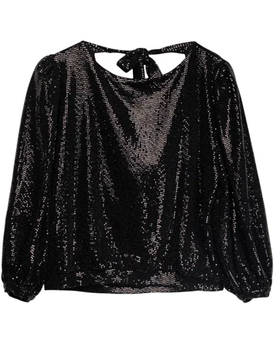 Dolores Promesas Women's Black Sequined Short Top With Draped Back Neckline