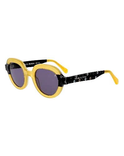 Dolores Promesas Women's Black / Yellow / Orange Mustard Oval Glasses With Circles Print In Black/yellow/orange