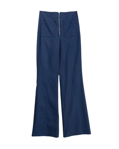 Dolores Promesas Women's Blue Denim Flare Trousers With Metallic Zipper
