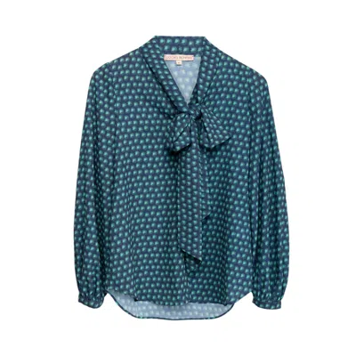 Dolores Promesas Women's Blue Geometric Print Neck Tie Blouse