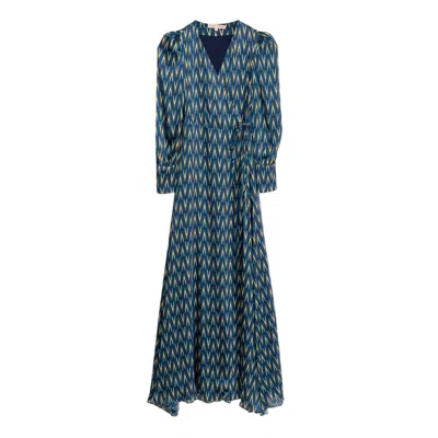 Dolores Promesas Women's Blue Pyramids Printed Long Dress