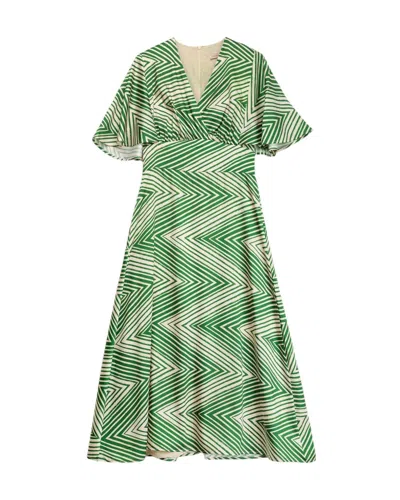 Dolores Promesas Women's Green / Grey Midi Dress With Zigzag Cape Print Sleeve In Green/grey