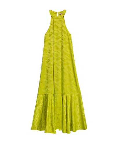 Dolores Promesas Women's Green Halter Neck Jacquard Dress