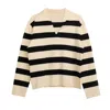Dolores Promesas Women's Neutrals Striped Polo Neck Pullover