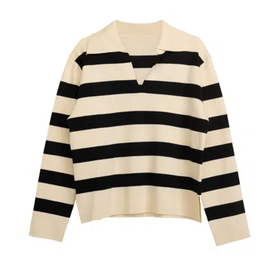 Dolores Promesas Women's Neutrals Striped Polo Neck Pullover