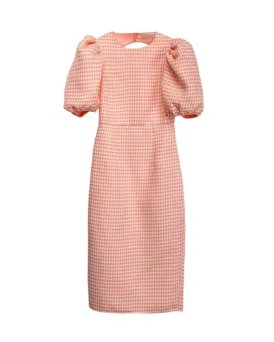Dolores Promesas Women's Pink / Purple Pink Houndstooth Puffed Sleeve Midi Dress In Pink/purple