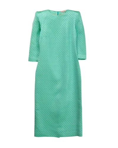 Dolores Promesas Women's Straight Midi Dress With Pagoda Sleeves And Open Back Houndstooth Green