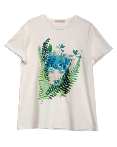 Dolores Promesas Women's White Basic T-shirt With Dolores Leaves Print