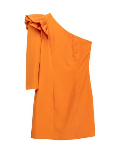 Dolores Promesas Women's Yellow / Orange Asymmetric Shoulder Ruffle Mini Dress In Yellow/orange
