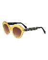 Dolores Promesas Women's Yellow / Orange Mustard Cat Eye Trend Glasses With Leaf Print In Yellow/orange