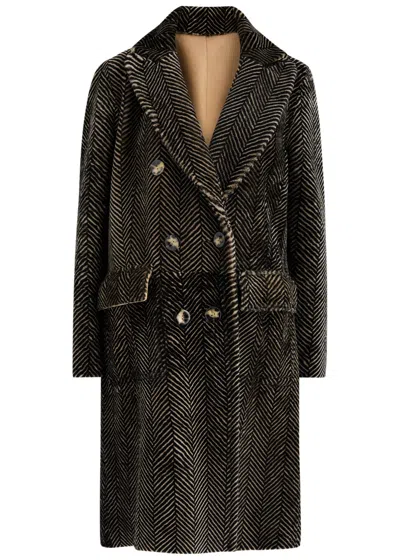 Dom Goor Herringbone Reversible Shearling Coat In Black