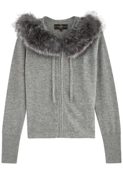 Dom Goor Shearling-trimmed Hooded Wool-blend Cardigan In Grey